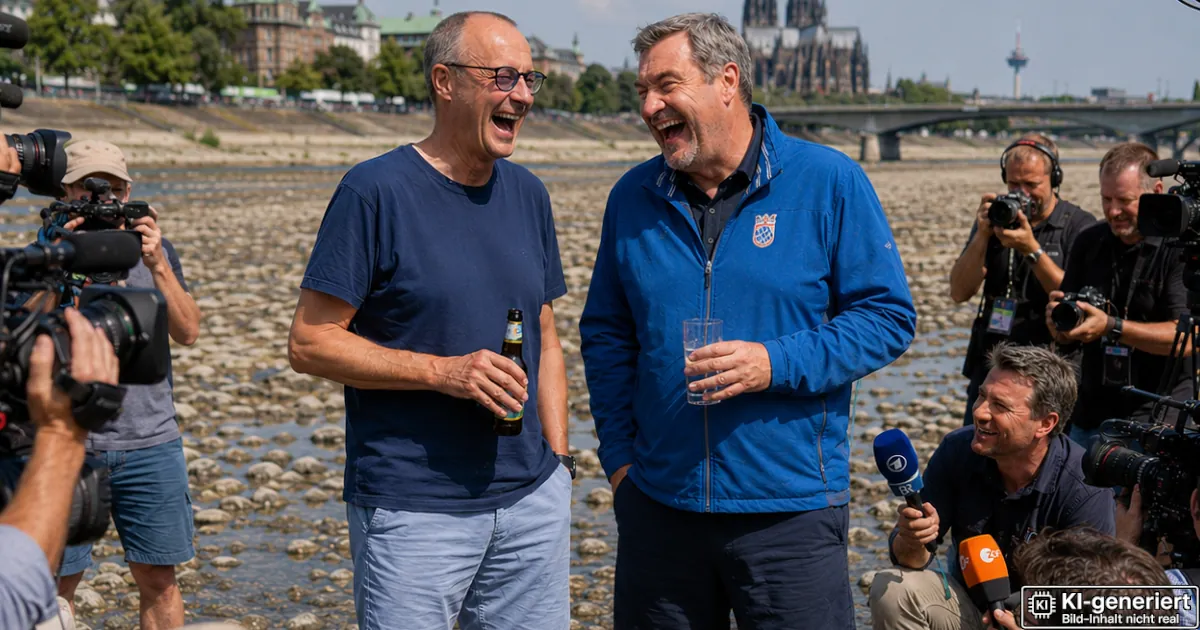 Rhein-Niedrigwasser: Merz und Söder zeigen sich sehr betroffen bei Vor-Ort-Termin Rhein-Niedrigwasser: Merz und Söder zeigen sich sehr betroffen bei Vor-Ort-Termin