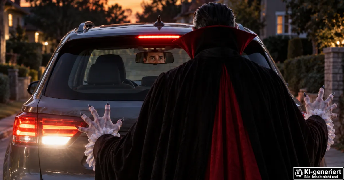 Beim Rückwärtsfahren nur in den Spiegel geschaut: Graf Dracula überfahren Beim Rückwärtsfahren nur in den Spiegel geschaut: Graf Dracula überfahren